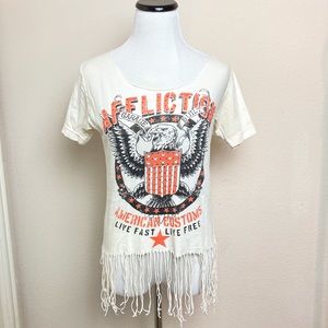 Affliction Crop T Shirt Med Fringe Top Sinful Tee